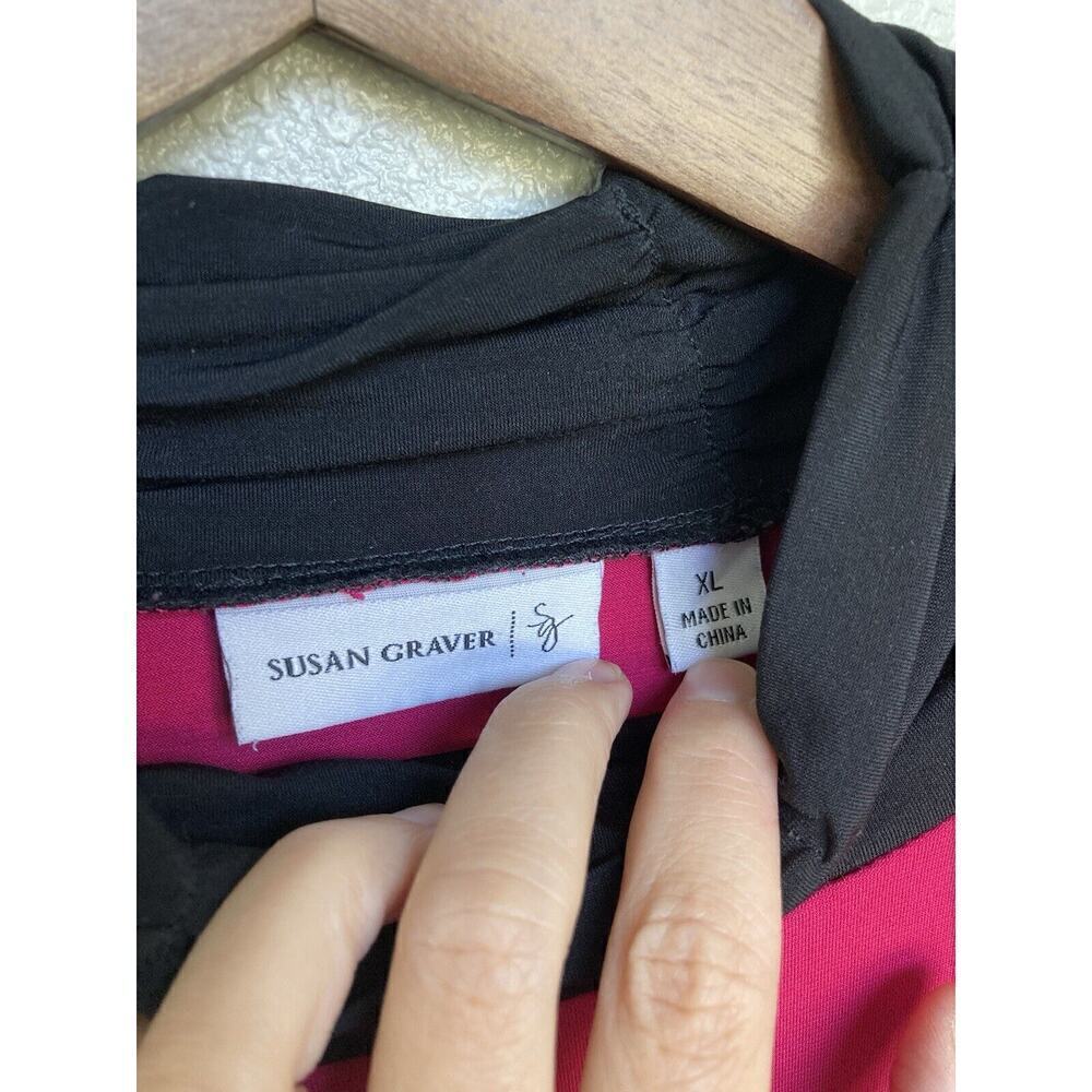 Susan Graver Color block pink black long sleeve XL stretch mock neck blouse - Picture 3 of 6